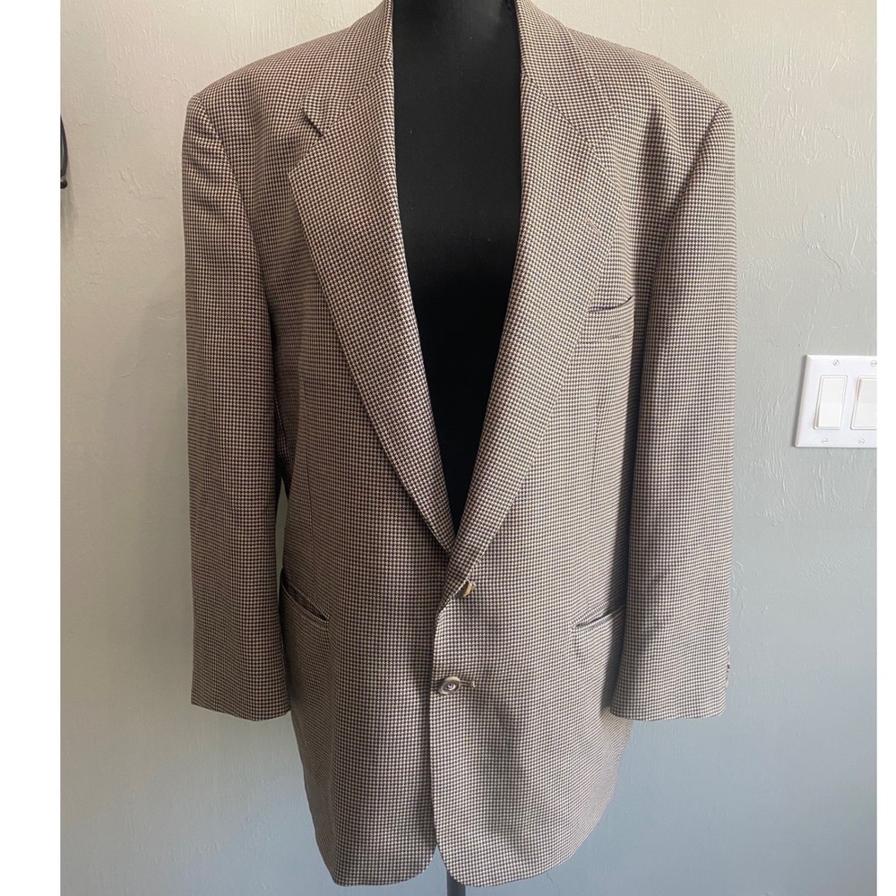 Eisenberg & Eisenberg Vintage Brown Houndstooth Blazer Sport Coat Mens XL 44R